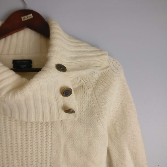 Merino Wool Chunky Knit Rollneck Decorated Turtleneck Sweater, Cream Neutral, L - Picture 2 of 8